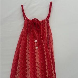 C&C California Red Crochet Swim Cover-Up with Shell-Tied Straps with pockets
